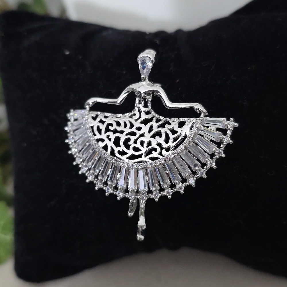 Silver Rhodium Ballerina Brooch Pin